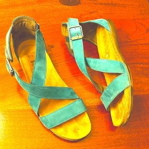 Naot teal blue green suede genuine leather shoes sandals 40